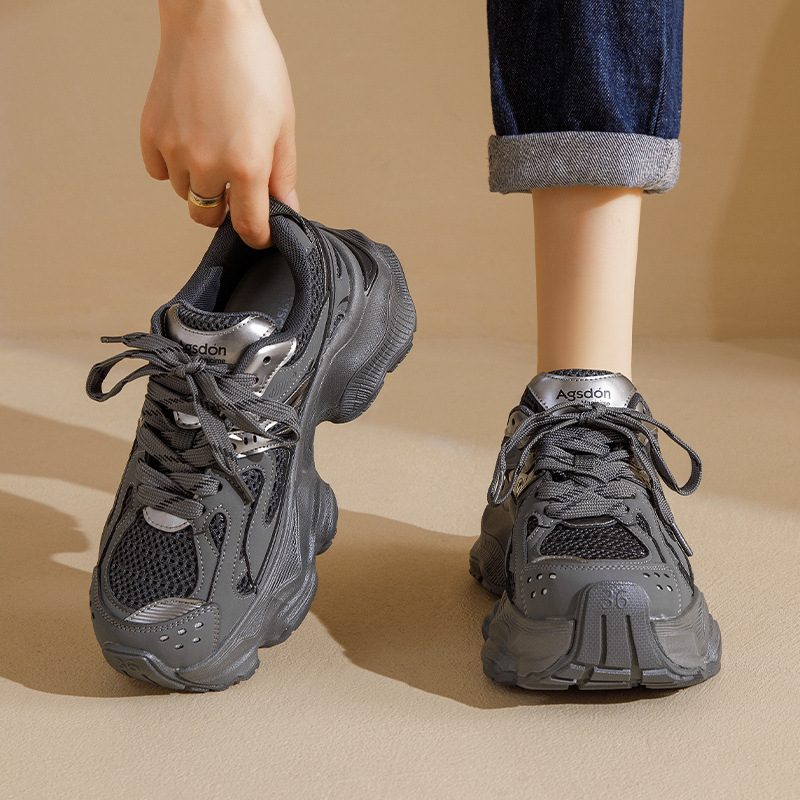 Zapatos Deportivos Casuales Augu Shiden, Modelo Primavera 2026, Malla Retro de Alta Gama, Color Gris, Suela Gruesa