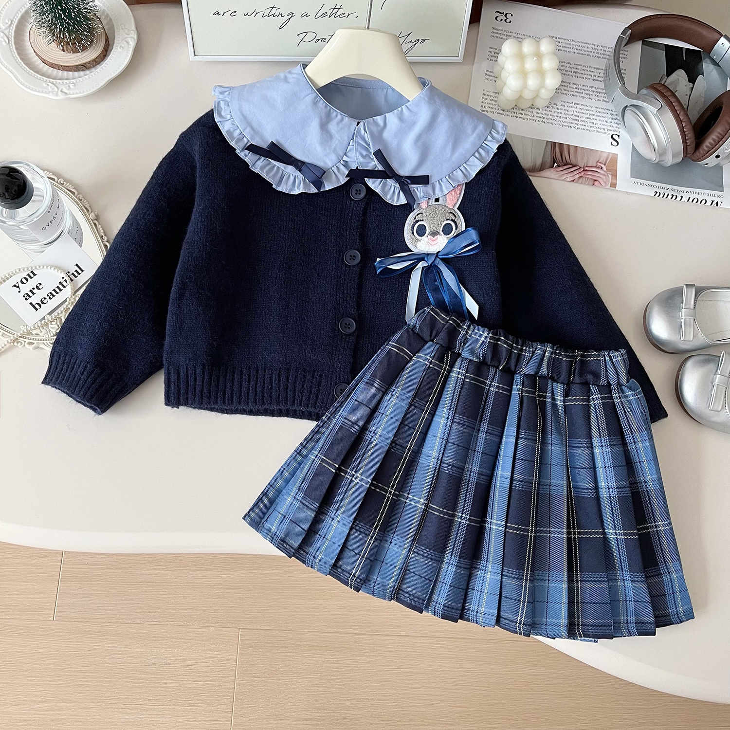 Girl 2024 New College Style Rabbit Police Officer Clothes JK Children's Skirt Stylish 3-Piece Set 67597_voghion.com