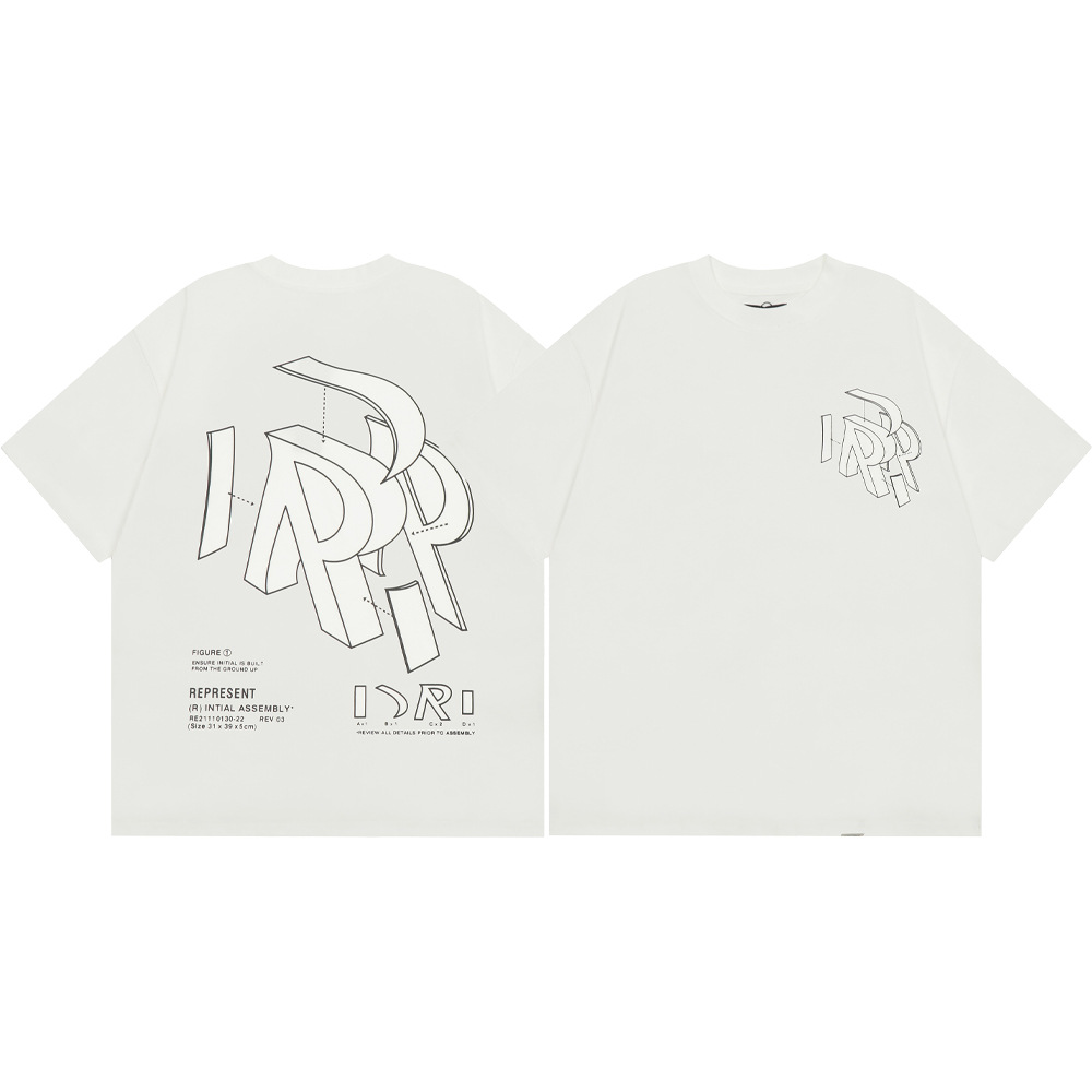 High Street REPRESENT Impresión de letras minimalistas desgastado retro lavado hombres y mujeres sueltos camiseta casual de manga corta marea