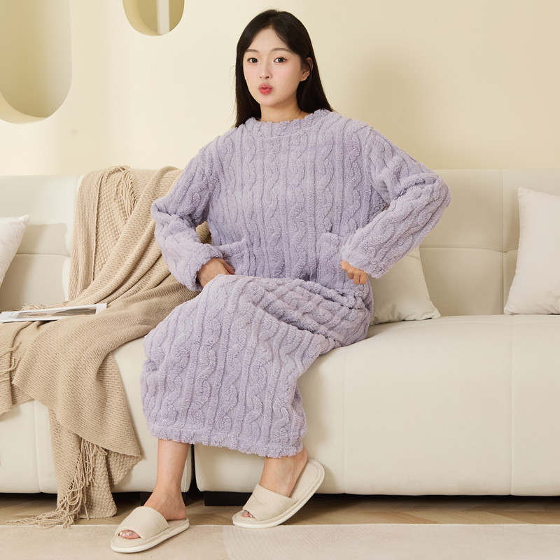 珊瑚绒睡裙女秋冬季加厚保暖宽松加长款家居服睡衣睡袍可外穿休闲|undefined