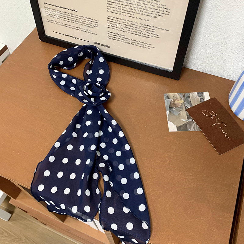 Pañuelo de seda para mujer, tira larga, sentido de alta calidad, lunares, corbata estrecha y delgada, pañuelo de flor de rosa, cinturón para el cabello, cinturón al por mayor