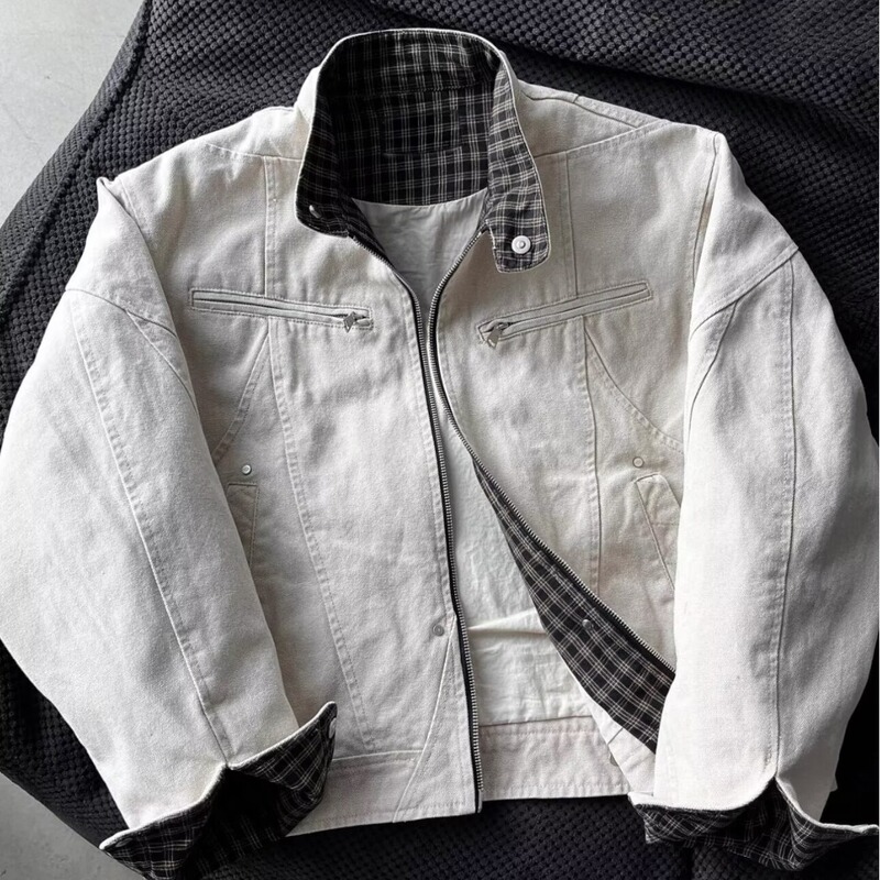 American Retro Harrington Jacket Second Generation Men's Spring and Autumn Workwear Stand Collar Casual Plaid Patchwork Baseball Jacket American Retro Harrington Jacket Second Generation Men's Spring and Autumn Workwear Stand Collar Casual Plaid Patchwork Baseball Jacket