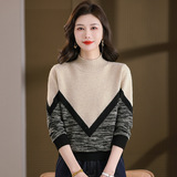 圆领针织打底衫女秋冬季2025年新款时尚拼色上衣洋气减龄毛衣女潮，女装针织衫/毛衣，妃慕昵服饰