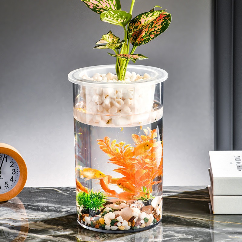 鱼缸客厅家用塑料透明金鱼缸微景观桌面造景摆件小鱼缸直筒生态缸
