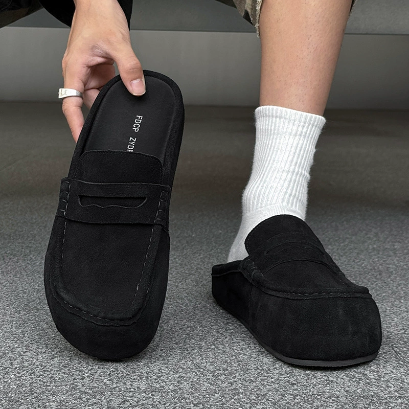 Обувь Boken, модные повседневные тапочки на толстой подошве с большим носком, лоферы на одной ноге, универсальные ретро 92286, черный-J