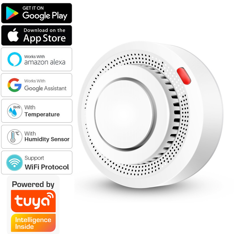 Wifi Smoke Detector Sensor Fire Alarm Tuya App Push Notification Smart Home Compatible with Tuya