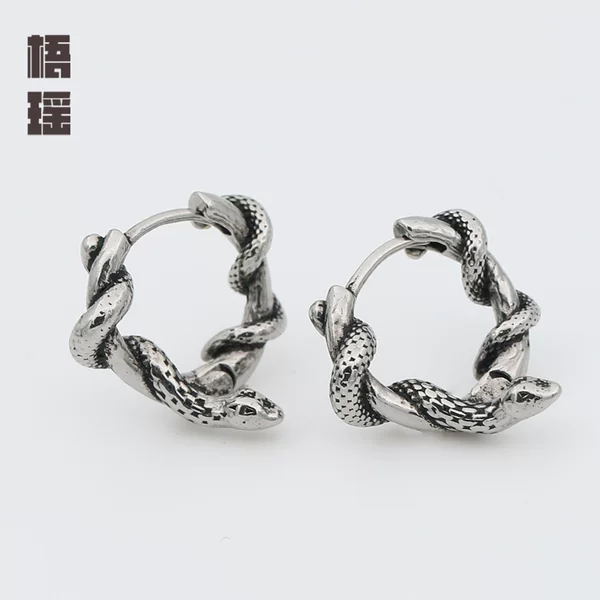 PS1235 10mm European and American retro serpentine titanium steel casting earrings personality male hip hop punk earrings wholesale