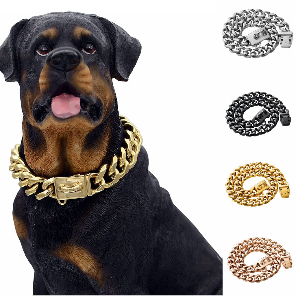 13mm Acero inoxidable Titanium cadena perro pequeño y mediano collar oro rosa Oro Negro hebilla cadena cubana