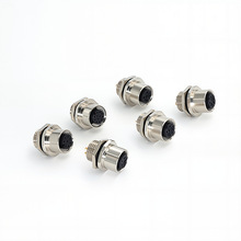 M12焊线式插座3PIN针面板安装公母头板前后锁m12法兰座焊线式插座