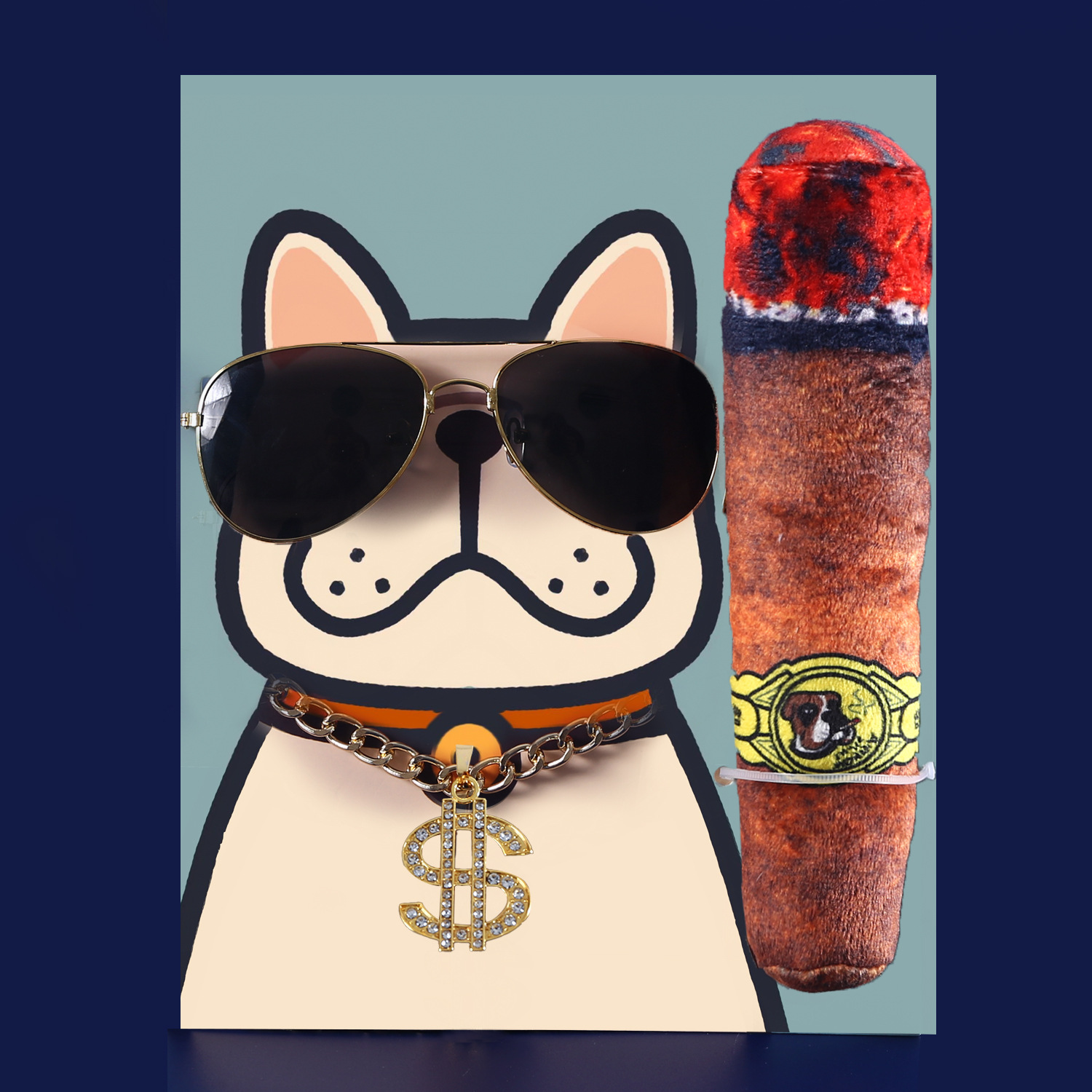 Comercio exterior mascotas dólar taladro colgante oro gafas de sol cigarro gato hierba juguetes emergentes gatos perros set hip hop