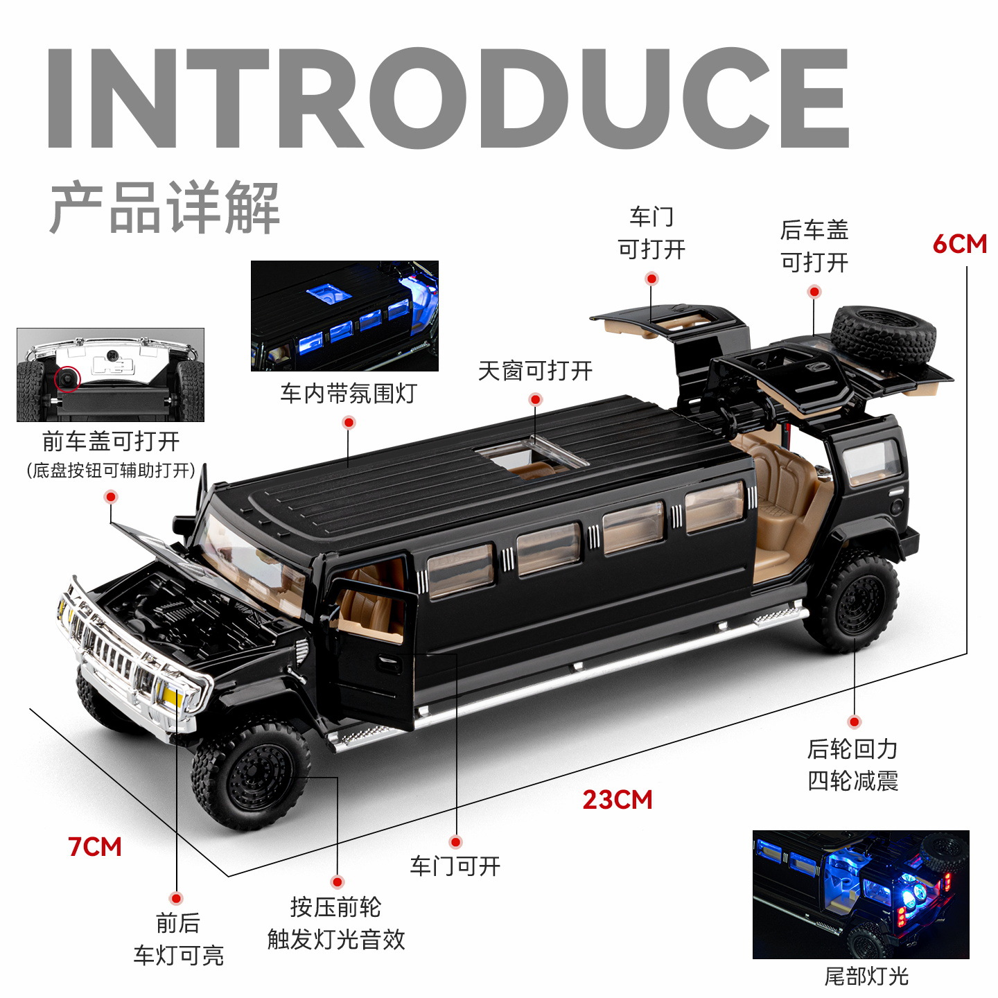 1: 32 Hummer versión extendida del modelo de aleación resistencia acústica y acústica absorción de impactos regalos para padres e hijos juguetes educativos creativos para niños image 3