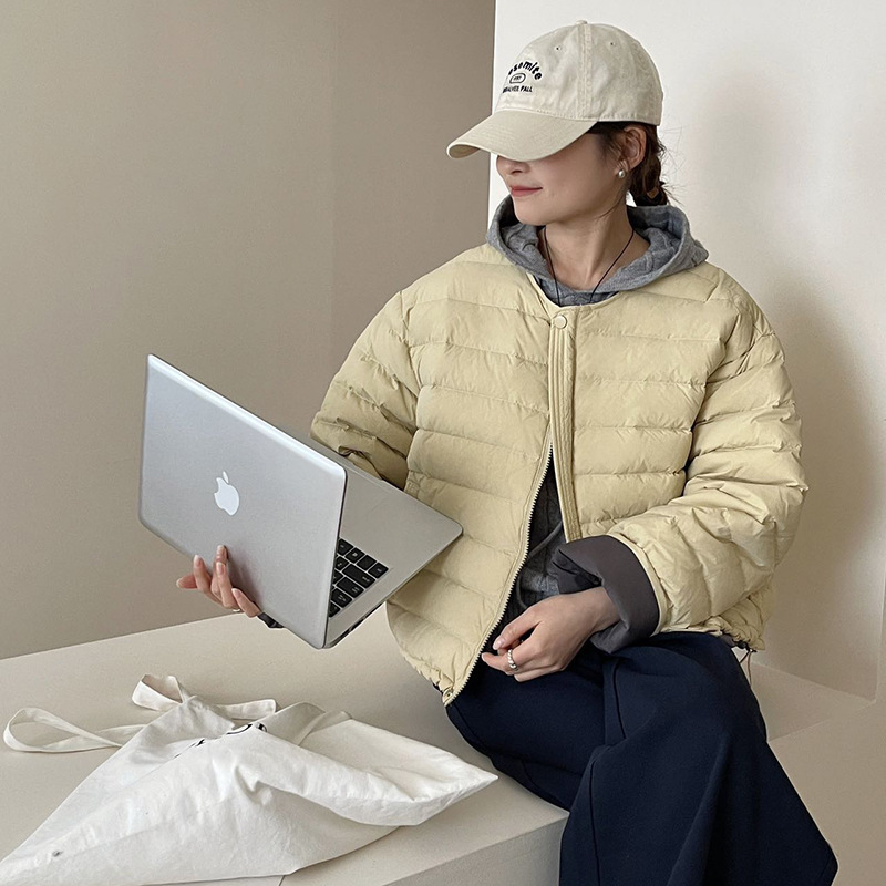 撞色圆领羽绒服女短款2025冬季甜美韩系小个子白鸭绒保暖排骨外套|undefined