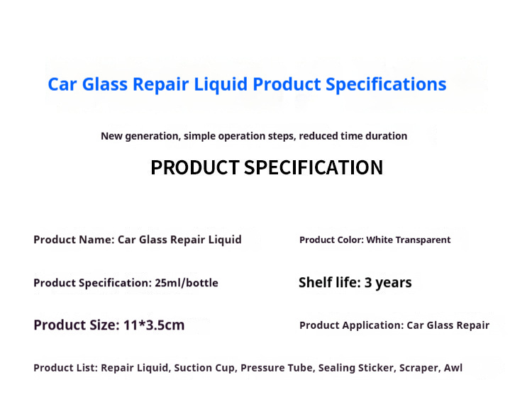Car glass repair fluid, window crack filling adhesive, self-repairing liquid for front windshield cracks, resin glue