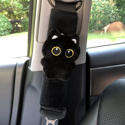 Cross-Border Hot-Selling New Model Black Cat Car Safety Shoulder Pad Plush Cute Cat Shoulder Pad for Girls Couple Gift (Seat belt shoulder pad) - short-velvet-shoulder-pads-black-cat-single-pack-high-quality-model-25x8x5cm46g