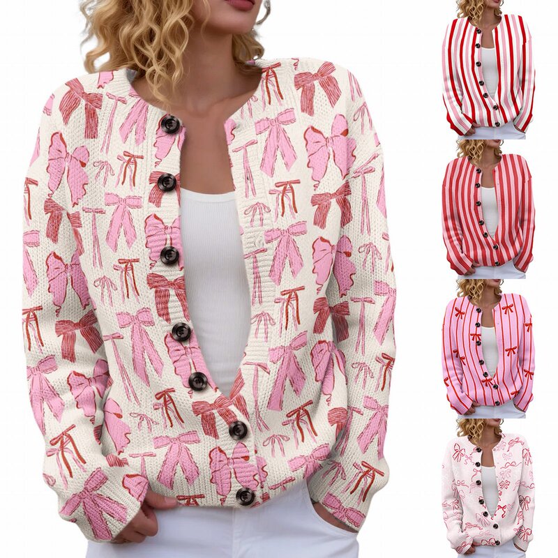 Lxk-Qrjyk01 Round Neck Cardigan 3D Printed Sweater Valentine's Day Women's Clothing Amazon Cross-Border New Cardigan