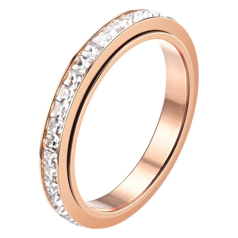 2023 Cross-border New Diamond-encrusted Circle Small Square Diamond Niche Decompression Rotatable Ring Jewelry Source Manufacturer