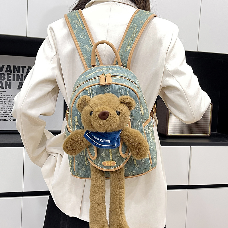 Cartoon adorable oso muñeca mochila de muñeca de gran capacidad de viaje mochila de lona nueva bolsa de comercio exterior