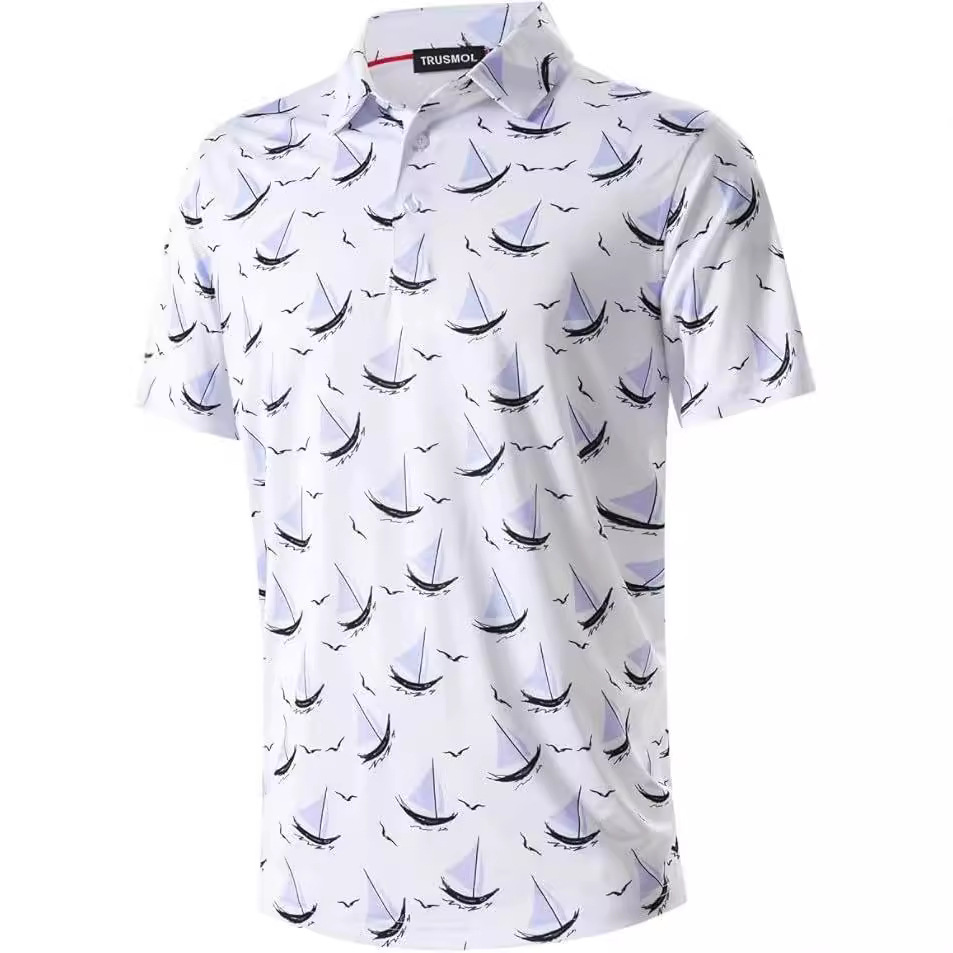2025 Fashion New Cross-Border Men's Casual Polo Golf Shirt Men's Dry Fit Performance Printed Short Sleeves