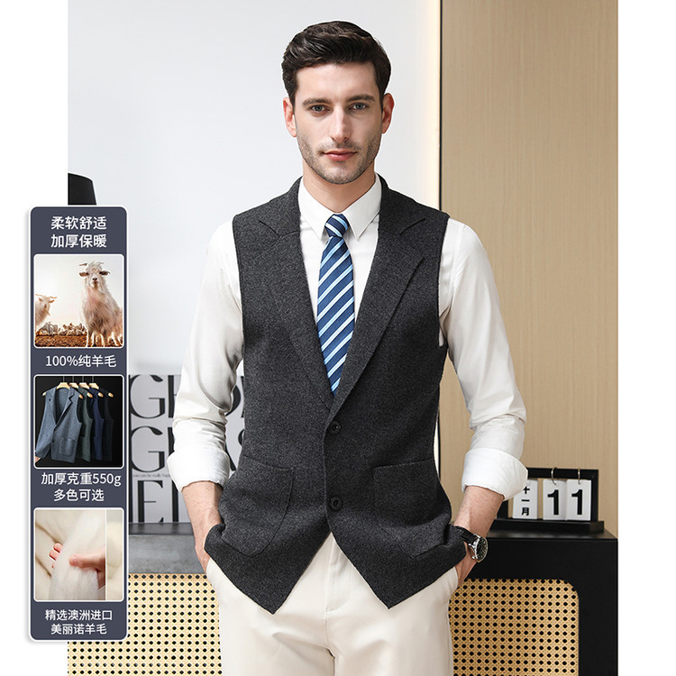 lana hombre otoño invierno nuevo traje de hombre chaleco de cuello de lana de mediana edad hombre cuello de V sin mangas suéter de hombre