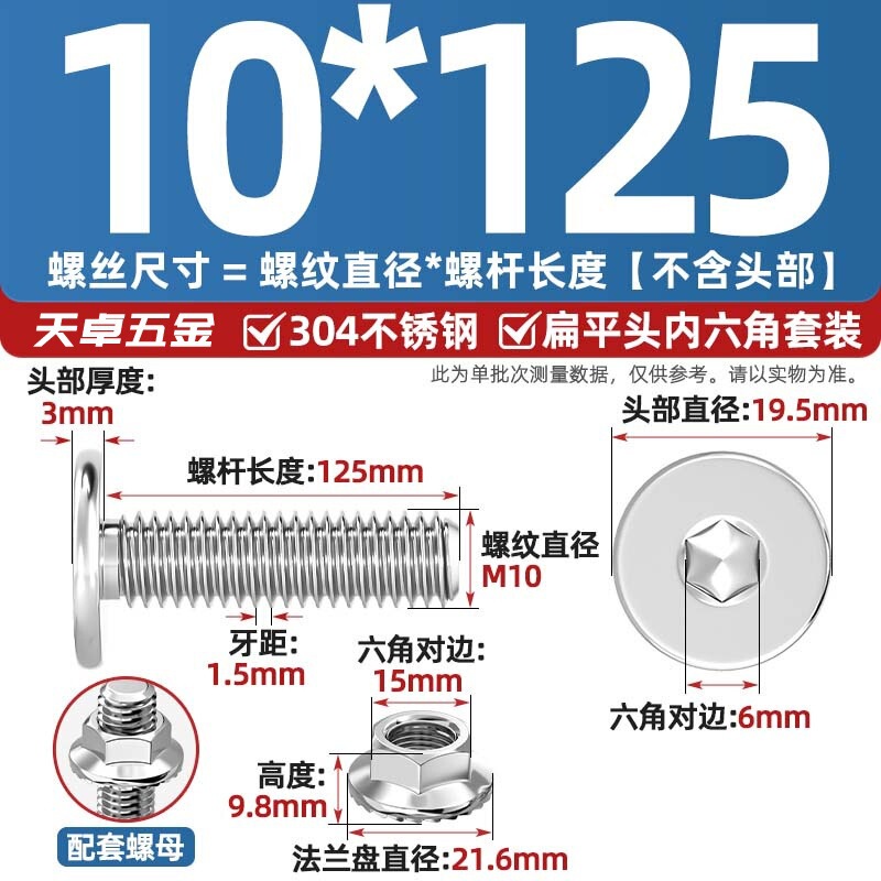 304不锈钢CM大平头超薄头C头扁平头内六角螺丝钉法兰边螺母套装M5|undefined
