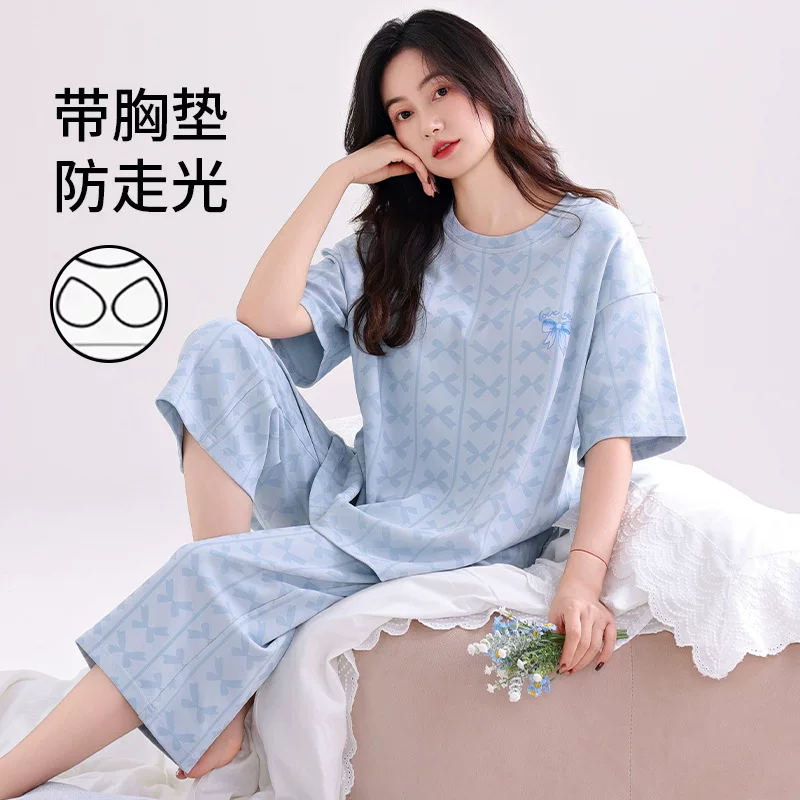 Pijama, cotton top with cups, thin trousers, summer set