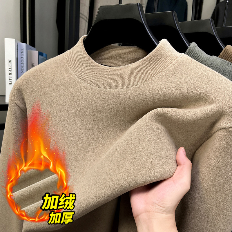 2026 Autumn and Winter New Style Fleece-Lined Men's Sweater with Half-High Collar, Trendy and Fashionable Warm Base Layer Top Sweatshirt 2026 Autumn and Winter New Style Fleece-Lined Men's Sweater with Half-High Collar, Trendy and Fashionable Warm Base Layer Top Sweatshirt