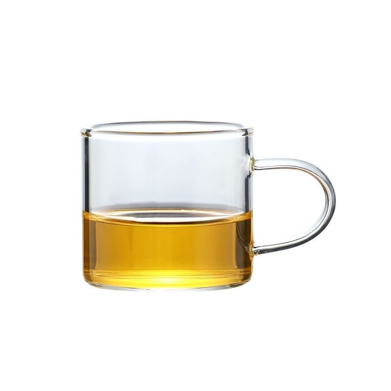 Taza de vidrio de alta borosilicona de grado alimenticio con mango resistente a altas temperaturas mini taza de vidrio doméstica logotipo personalizado
