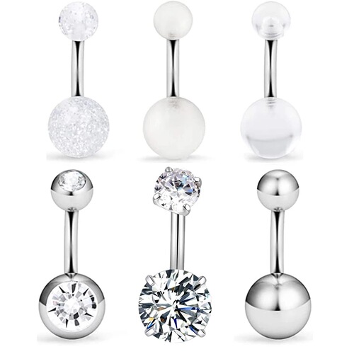 Hot selling navel ring combination short steel color opal mixed navel ring navel button navel ring set body piercing jewelry
