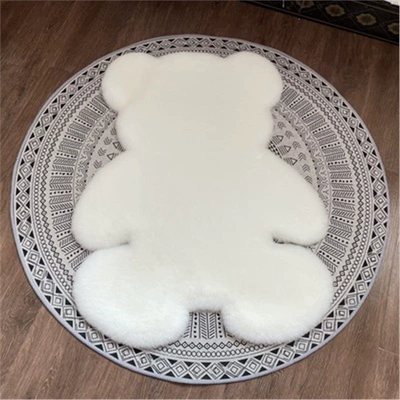 Bear Carpet Bedroom Ins Living Room Coffee Table Blanket Girl's Room under the Bed Bedside Blanket Plush Popular Home Floor Mat (Car Carpet) - d-white-45x60cm