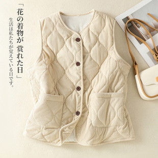 Real shot 2024 winter new vintage corduroy vest coat women's stacked outer fleece-lined padded cotton-padded jacket vest