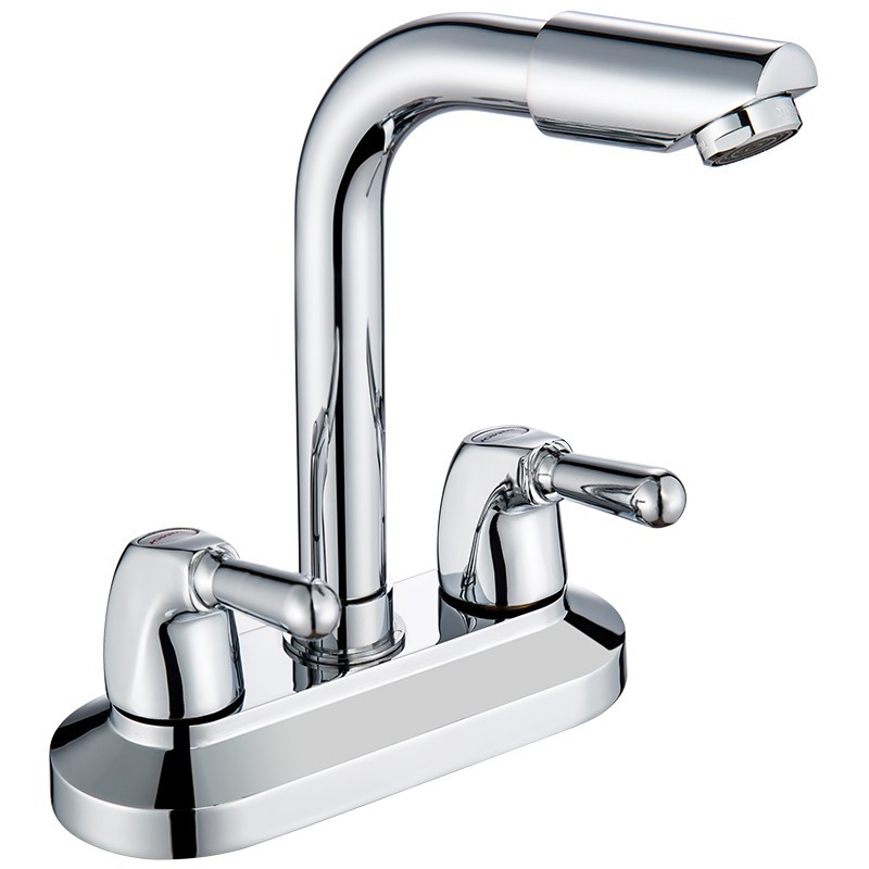 Todo el cobre doble orificio doble abierto lavabo grifo frío y caliente tres orificios lavabo lava