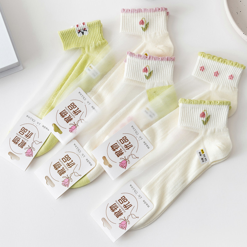 Socks Women's Spring and Summer Glass Silk Thin Short Socks Antibacterial Japanese Cotton Bottom Sweat Absorbing Lady Style Transparent Silk Socks Socks Women's Spring and Summer Glass Silk Thin Short Socks Antibacterial Japanese Cotton Bottom Sweat Absorbing Lady Style Transparent Silk Socks