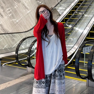 Korean Fashion Lazy Style Thin Long-Sleeved Knitwear for Women Spring and Summer New Loose Casual Sun Protection Cardigan Top