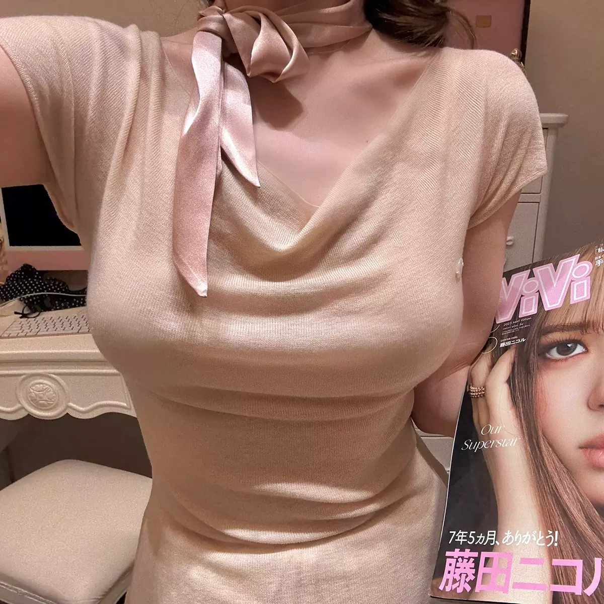 现货 荡领的秘密  水溶羊毛上衣纯色修身套头小衫优雅设计感T恤