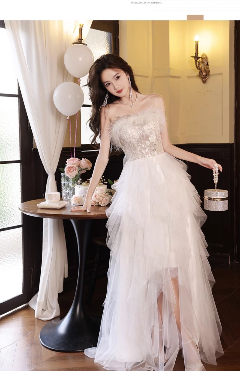 Đầm dạ hội cao cấp trắng tinh tế, thiết kế ôm body quyến rũ — Váy tiên nữ lông vũ màu trắng, Màu đen chi tiết 17