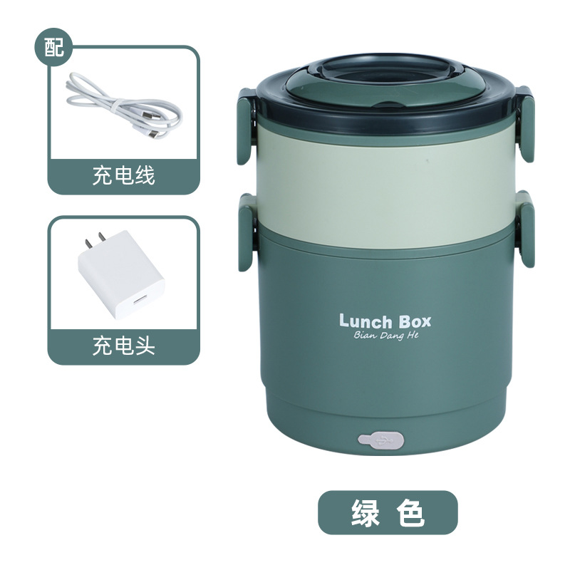 304 Fiambrera de calefacción por inyección de agua para trabajar para estudiantes, caja bento de aislamiento enchufable USB, olla redonda, venta directa de fábrica