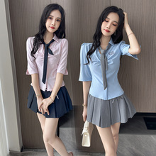 学院风衬衫足疗足浴技师工作服套装新款百褶半身裙两件套KTV制服