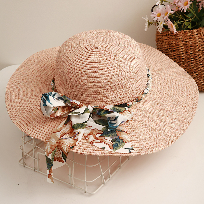 Straw Material Solid Color Pattern Summer Season Women's Elegant Basic Solid Color Big Eaves Straw Hat
