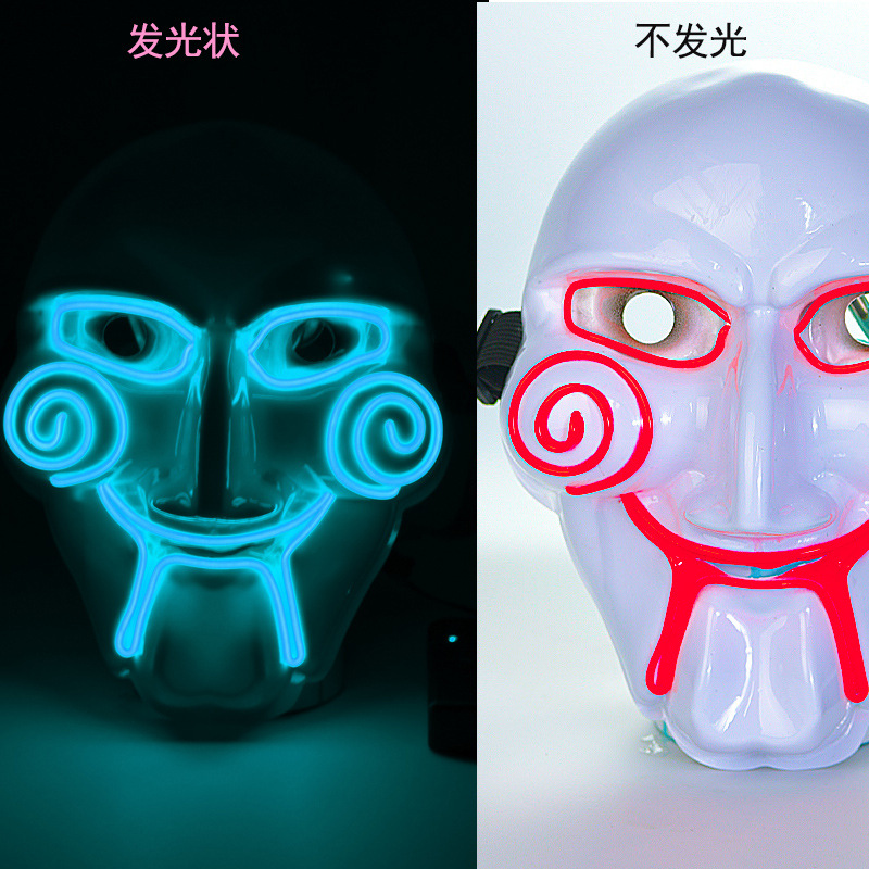 Led luminosa motosierra alma horror susto máscara cara llena mueca payaso negro villano Halloween fantasma máscara image 2
