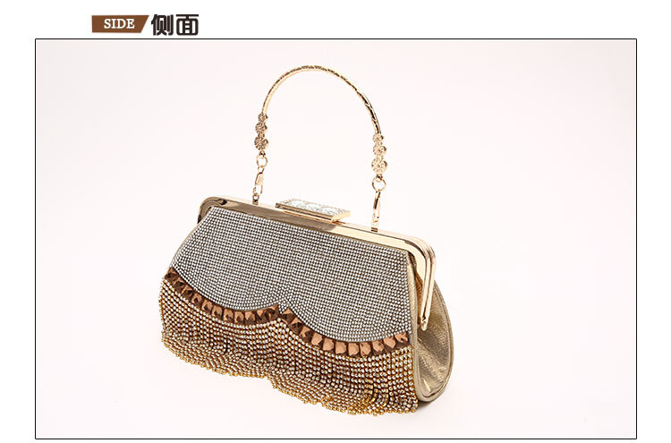 Dinner Bag Rhinestone Tassel Bag Fashion Diamond Handbag Horizontal Square Clutch display picture 3