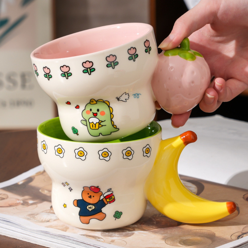 Taza de agua de cerámica de fruta encantadora personalidad creativa de dibujos animados taza de alto valor de cara taza de desayuno casera taza de regalo