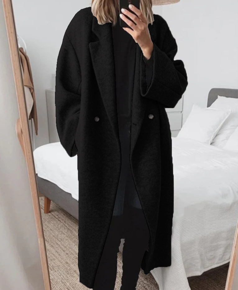 Abrigo de Lana Estilo Trench de Poliéster, Largo, con Bolsillos, para Otoño e Invierno
