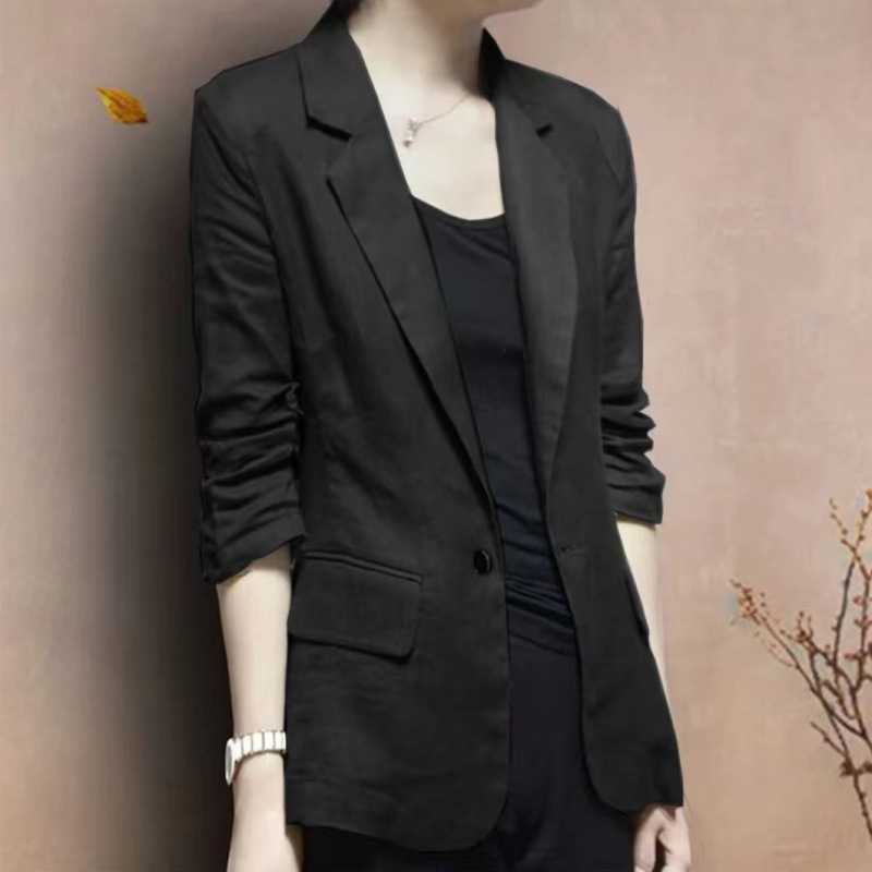 春秋棉麻小西装外套秋季新款薄款亚麻女士大码休闲显瘦西服七分袖|undefined