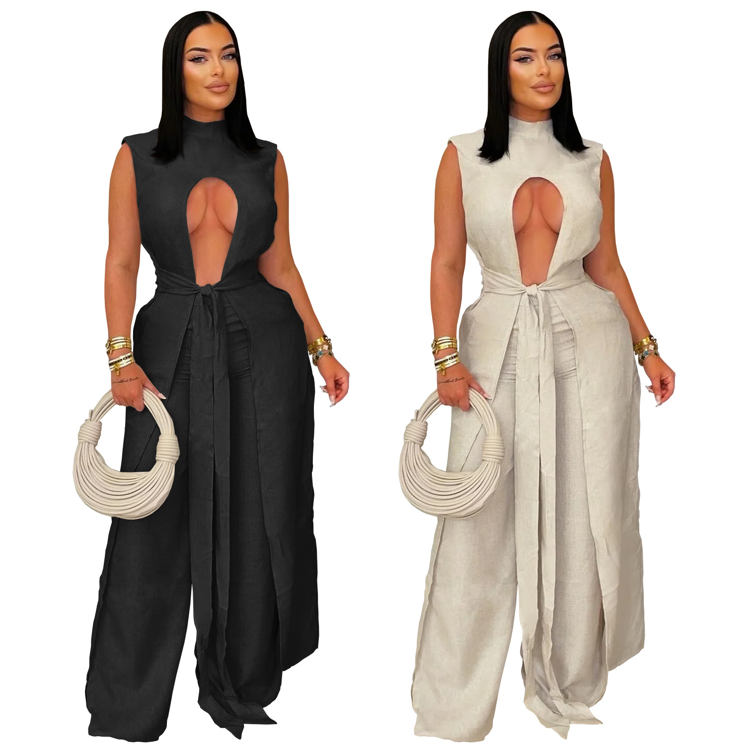 C7538 Aliexpress transfronterizo amazon ropa de moda europea y americana sexy de color sólido correa de pantalones sin mangas