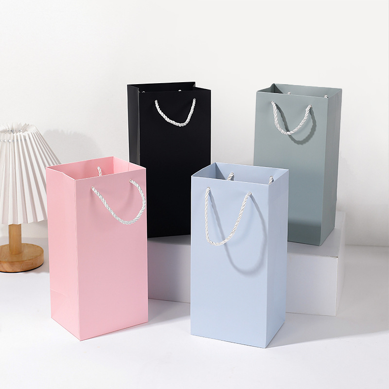 Solid Color Hard Cardboard Water Cup Bag Thermos Cup Handbag Cigarette Gift Bag Birthday Packaging Bag Business Bag