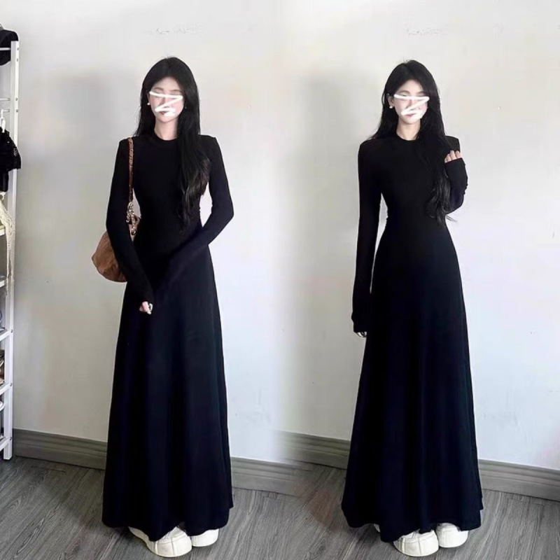 Hepburn Style Black Long-sleeved dress Women's Early Autumn New French Elegant Elegant Waisted Slim-fit Dress Hepburn Style Black Long-sleeved dress Women's Early Autumn New French Elegant Elegant Waisted Slim-fit Dress