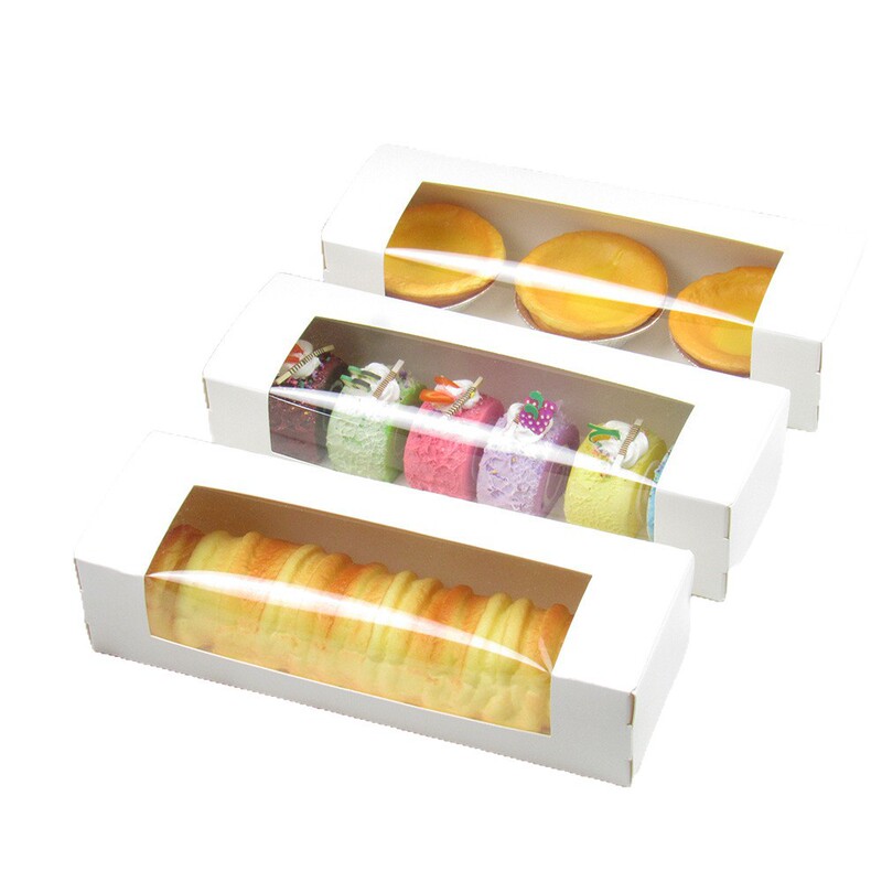 窓付きパン、ペストリー、ビスケット、クッキーボックス、ケーキショップ、スナック包装箱、白いカード長方形包装箱、クロスボーダー|undefined