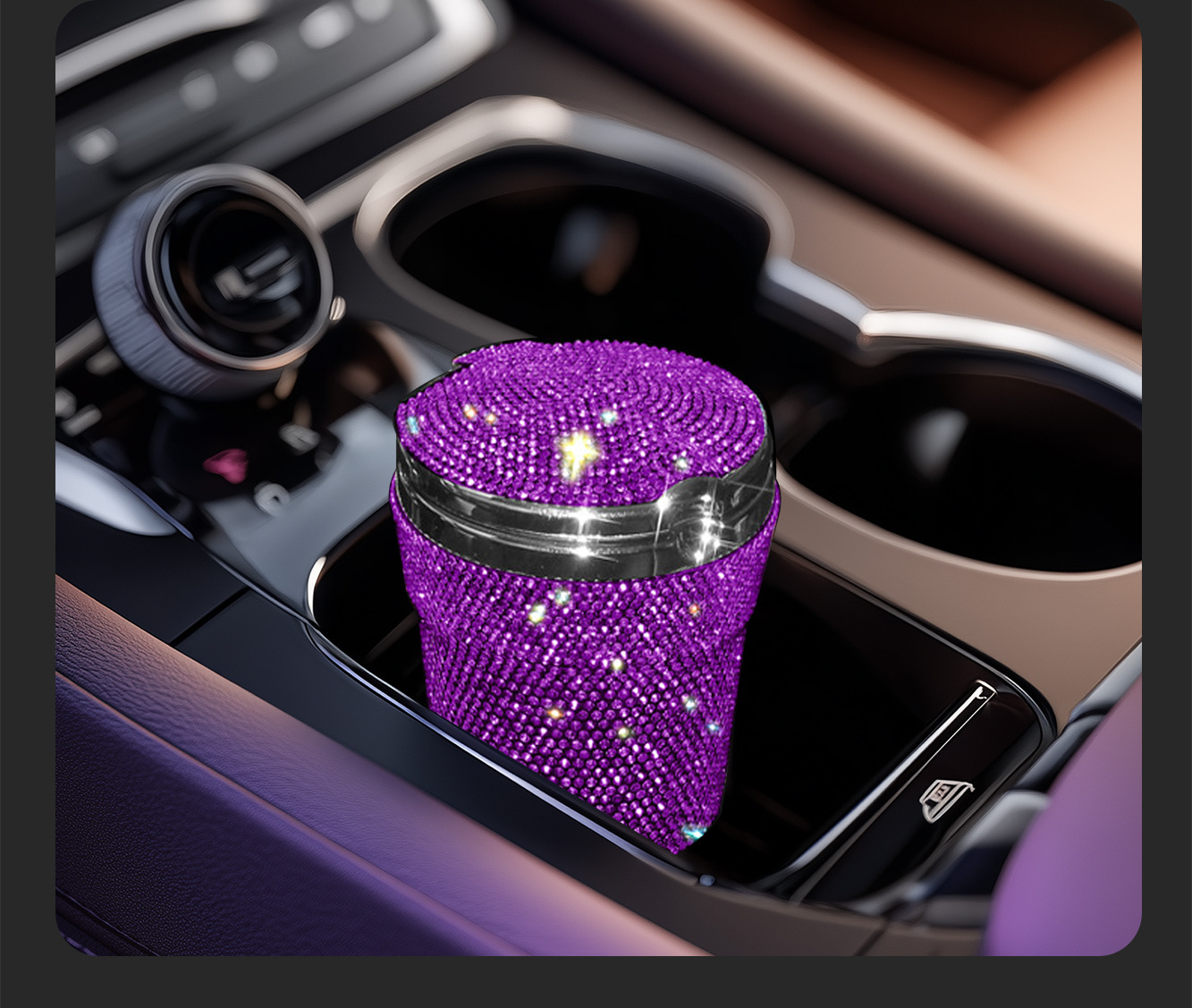 Diamond-Encrusted Car Ashtray, Creative and Personalized, with Cover, Led Light, Multifunctional, Universal, High Temperature Resistant, Flame Retardant