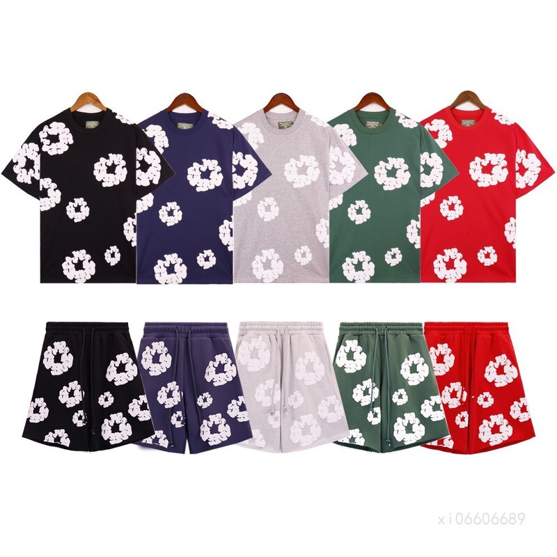 Unisex Cross-Border Denim Tears Kapok Sweatshirt Foam Print Short-Sleeve T-Shirt Hooded Pants Set