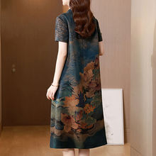 连衣裙女夏季新款气质大码宽松显瘦印花桑蚕丝裙子亚马逊厂家直销